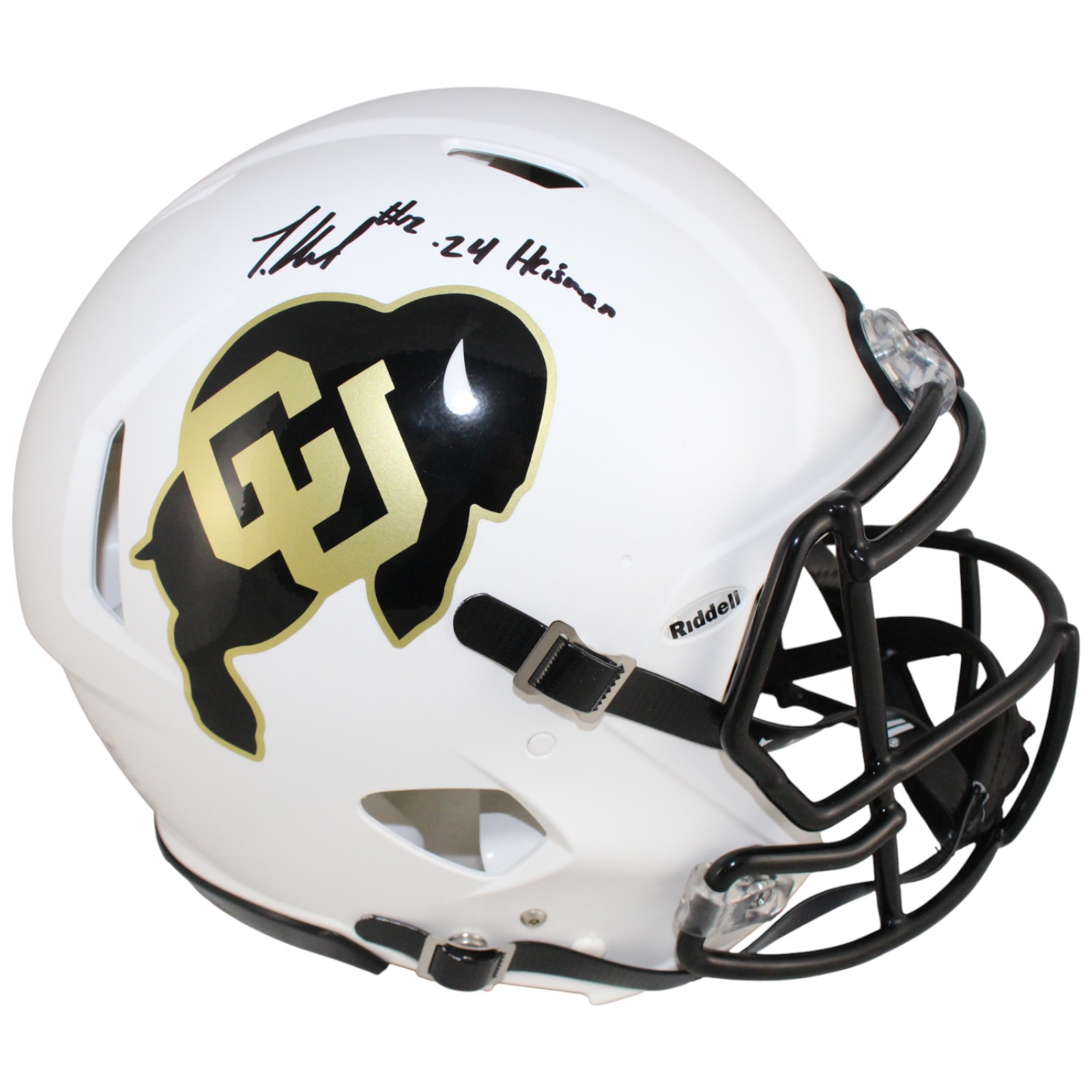 Travis Hunter Signed Colorado Buffaloes Pro White Helmet Heisman Beckett 53332