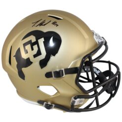 Travis Hunter Autographed Colorado Buffaloes F/S Gold Helmet Beckett W 53366