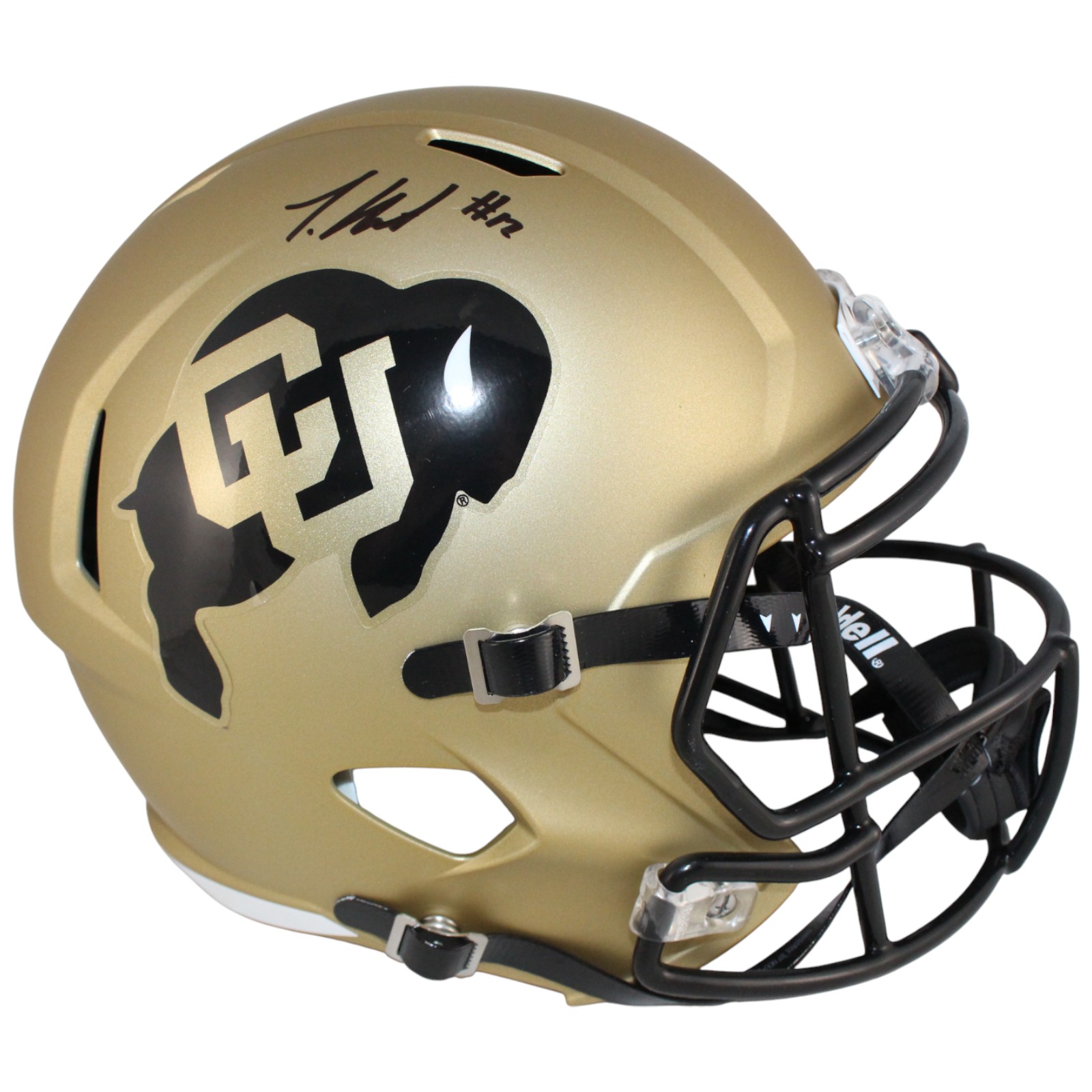 Travis Hunter Autographed Colorado Buffaloes F/S Gold Helmet Beckett W 53366