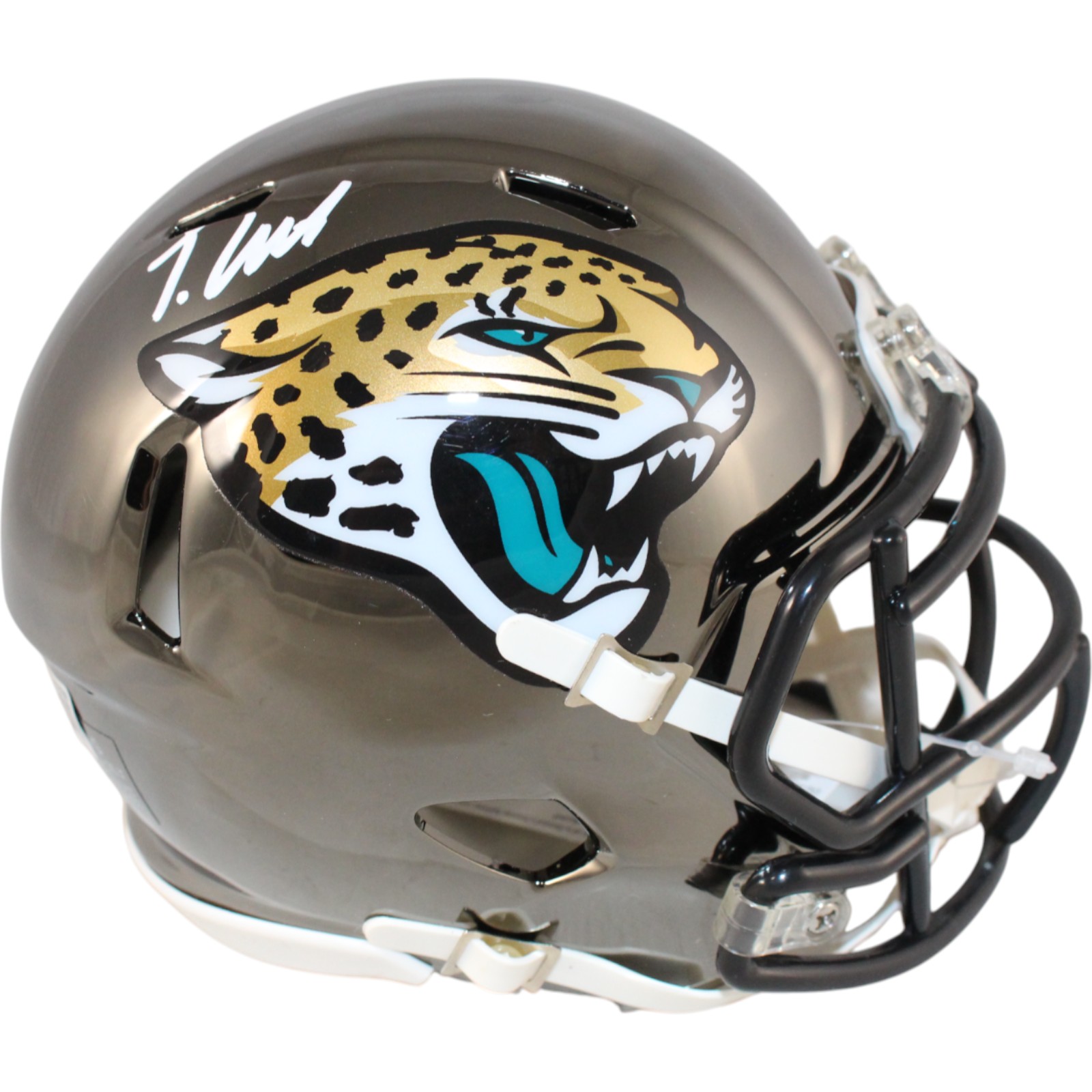 Travis Hunter Autographed Jacksonville Jaguars Chrome Mini Helmet Beckett 51423