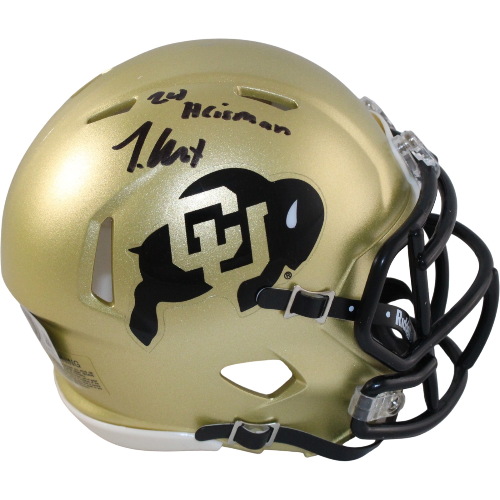 Travis Hunter Autographed Colorado Buffaloes Mini Helmet Heisman Beckett W 57928