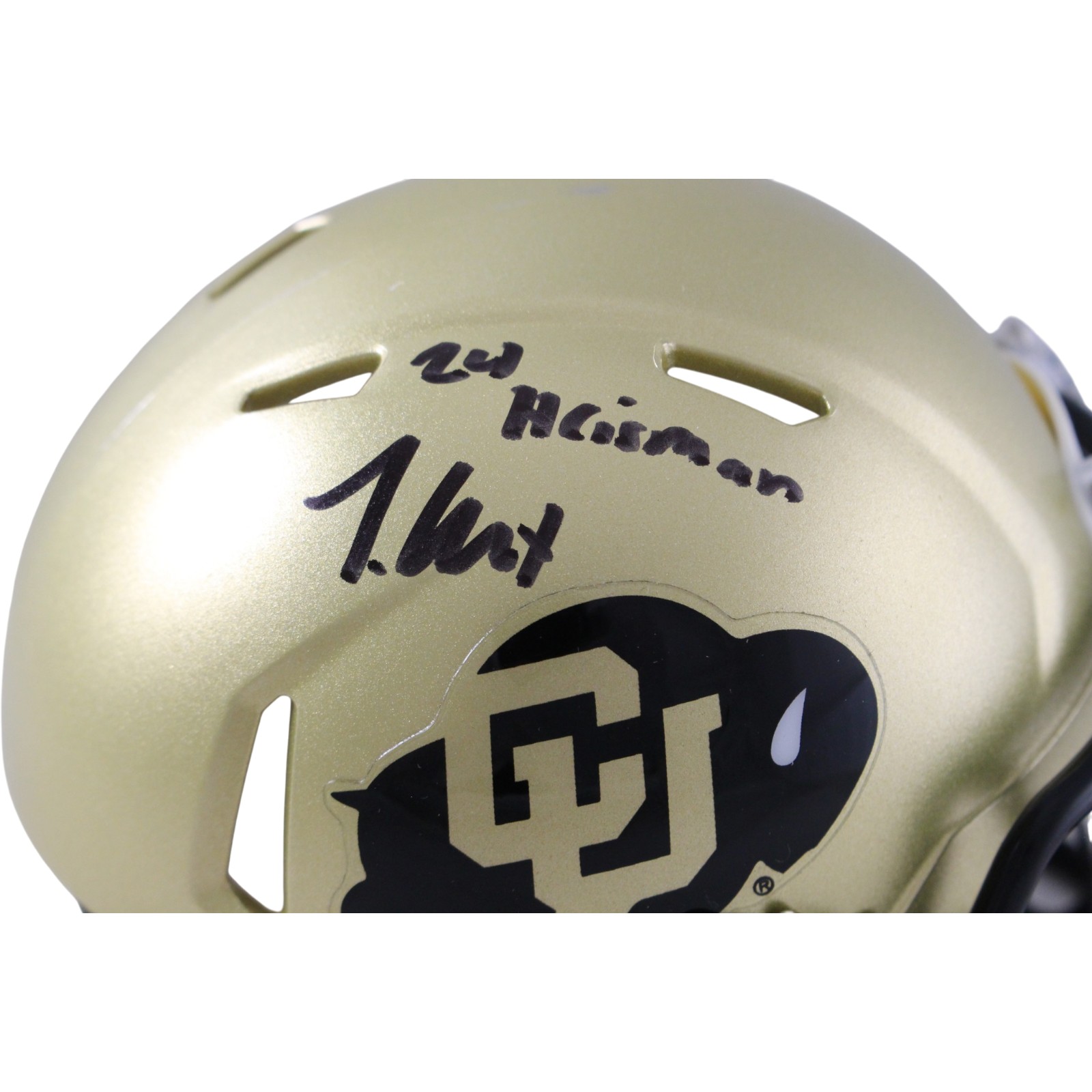 Travis Hunter Autographed Colorado Buffaloes Mini Helmet Heisman Beckett W 57928
