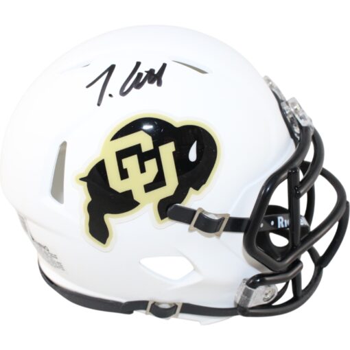 Travis Hunter Autographed Colorado Buffaloes White Mini Helmet Beckett 51430