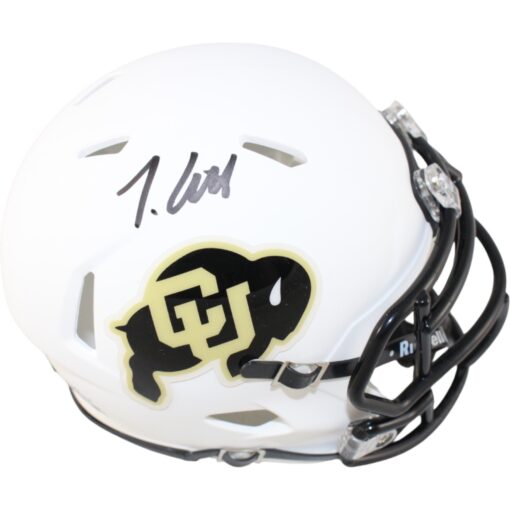 Travis Hunter Autographed Colorado Buffaloes White Mini Helmet Beckett 51430