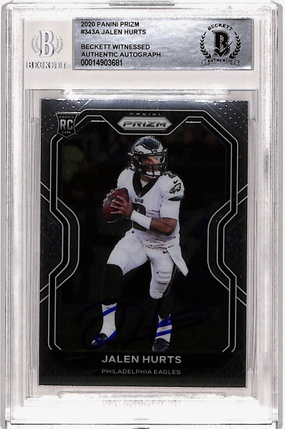 Jalen Hurts Autographed 2020 Panini Prizm #343 Rookie Card Beckett Slab