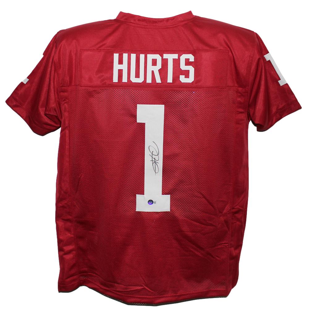 Jalen Hurts Autographed/Signed College Style Red XL Jersey Beckett