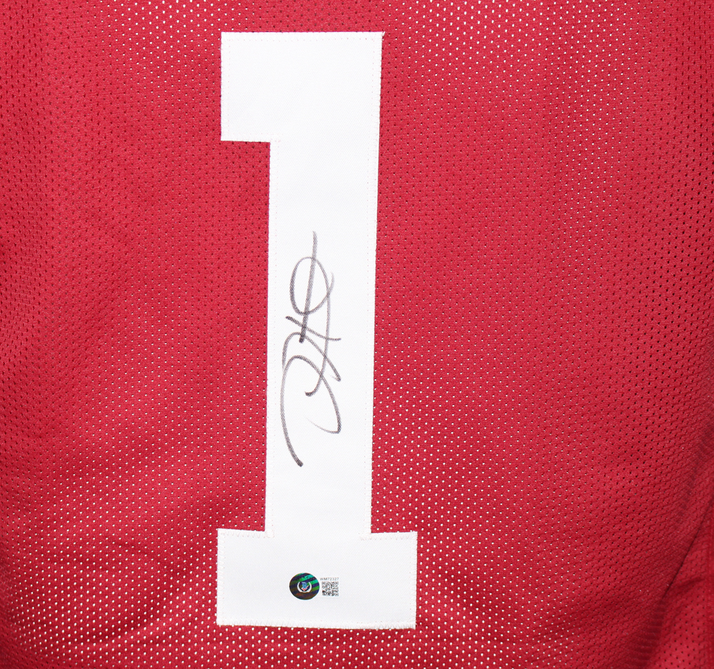 Jalen Hurts Autographed/Signed College Style Red XL Jersey Beckett BAS