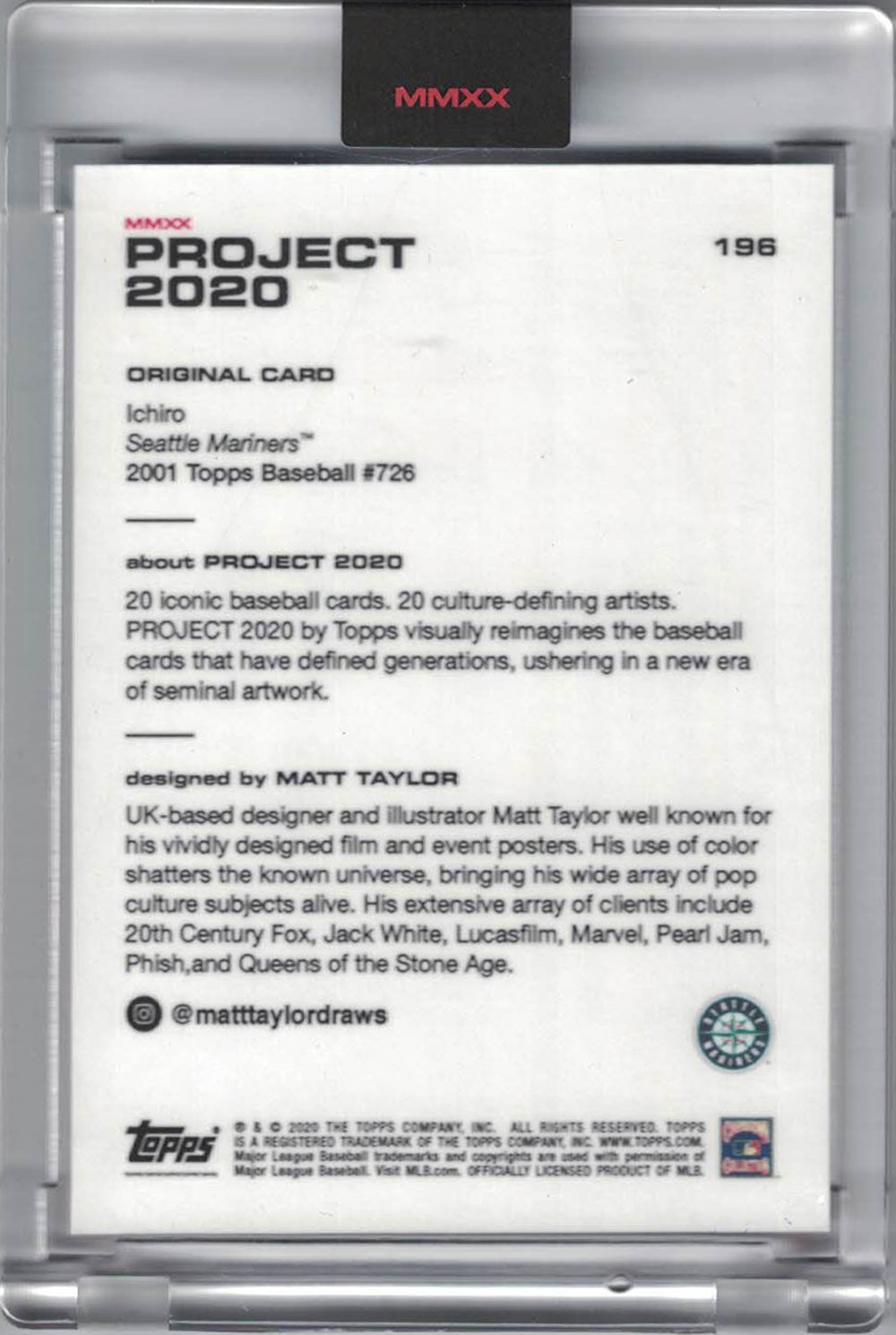 Ichiro Suzuki Seattle Mariners 2020 Topps Project #196 Artist Trading Card 28137