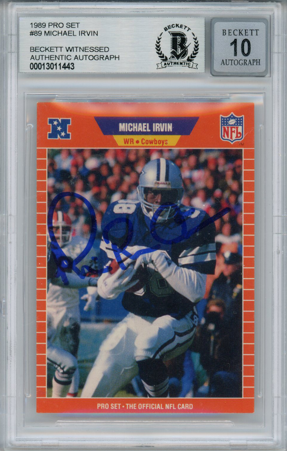 Michael Irvin Autographed 1989 Pro Set #89 Trading Card BAS 10 Slab 32746