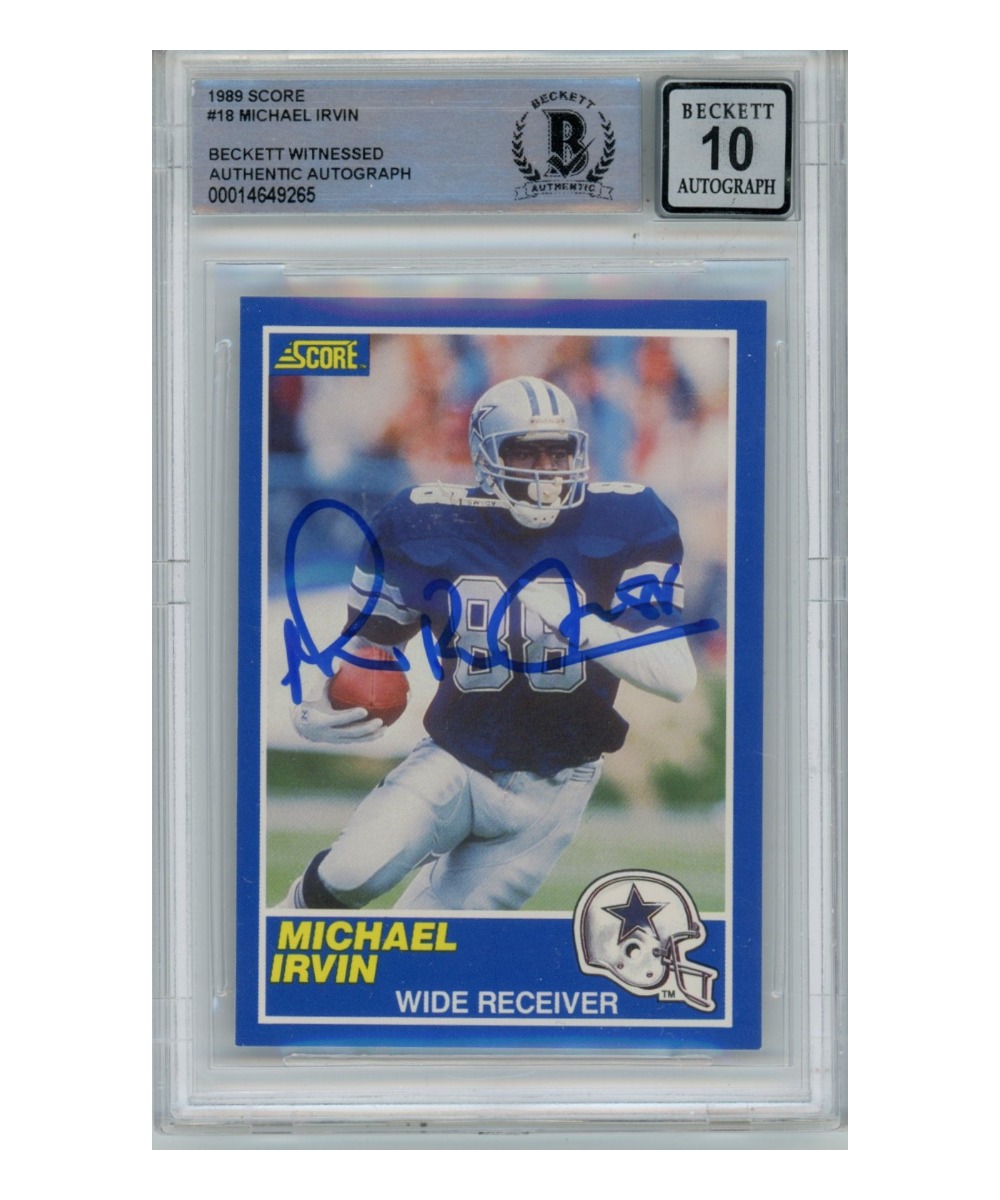 Michael Irvin Autographed/Signed 1989 Score #18 Trading Card Beckett 