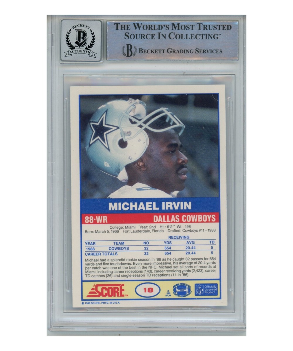 Michael Irvin Autographed/Signed 1989 Score #18 Trading Card Beckett