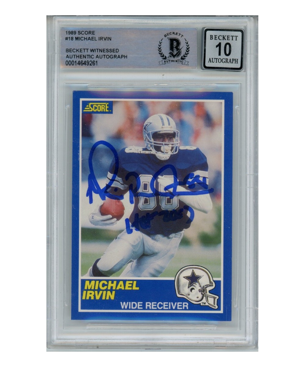 Michael Irvin Autographed/Signed 1989 Score #18 HOF Card Beckett 