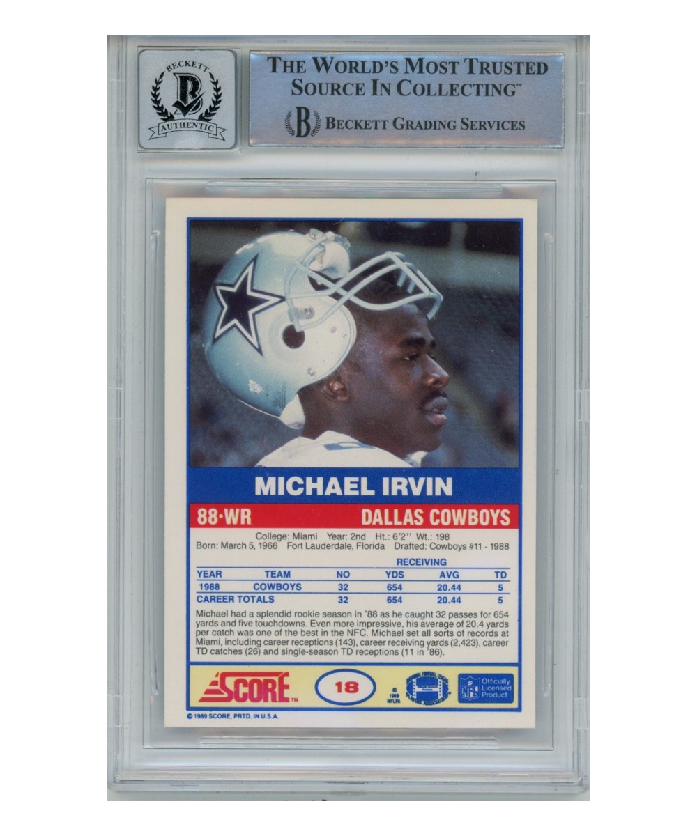 Michael Irvin Autographed/Signed 1989 Score #18 HOF Card Beckett