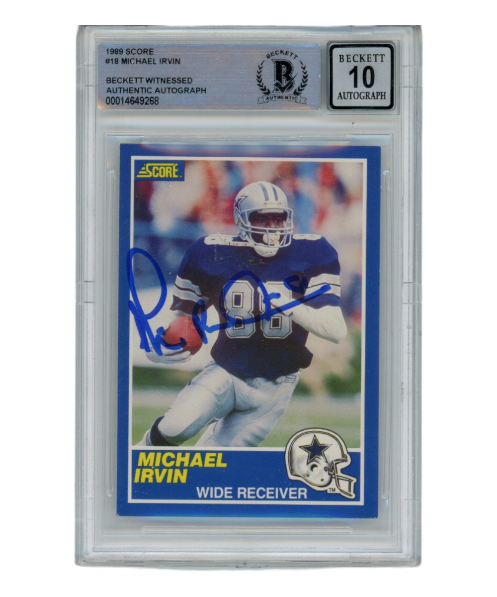 Michael Irvin Autographed/Signed 1989 Score #18 Card Beckett