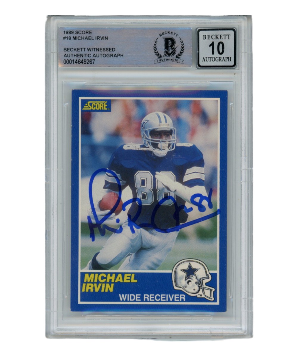 Michael Irvin Autographed/Signed 1989 Score #18 Card Beckett