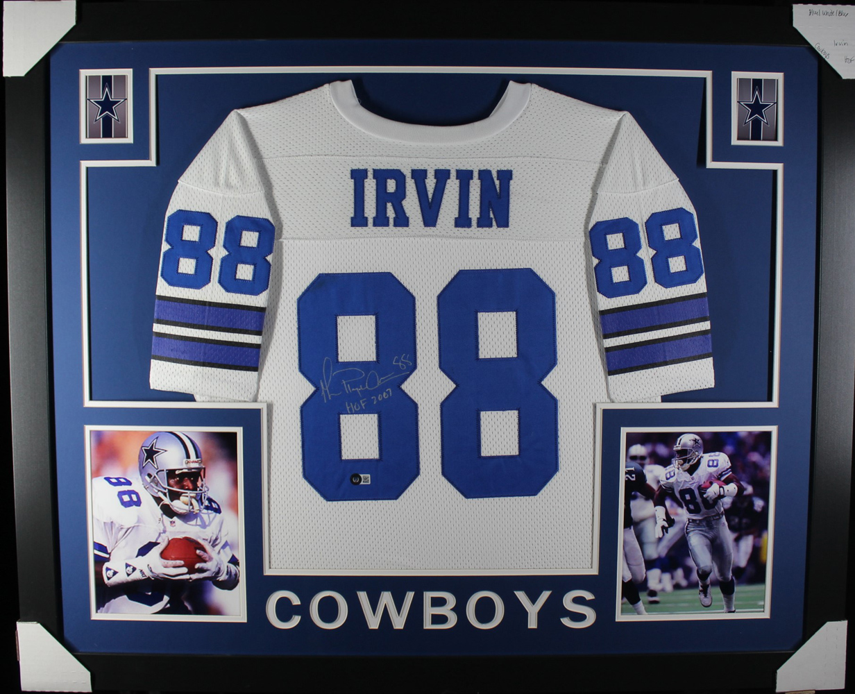 Michael Irvin Autographed/Signed Pro Style Framed White XL Jersey Beckett