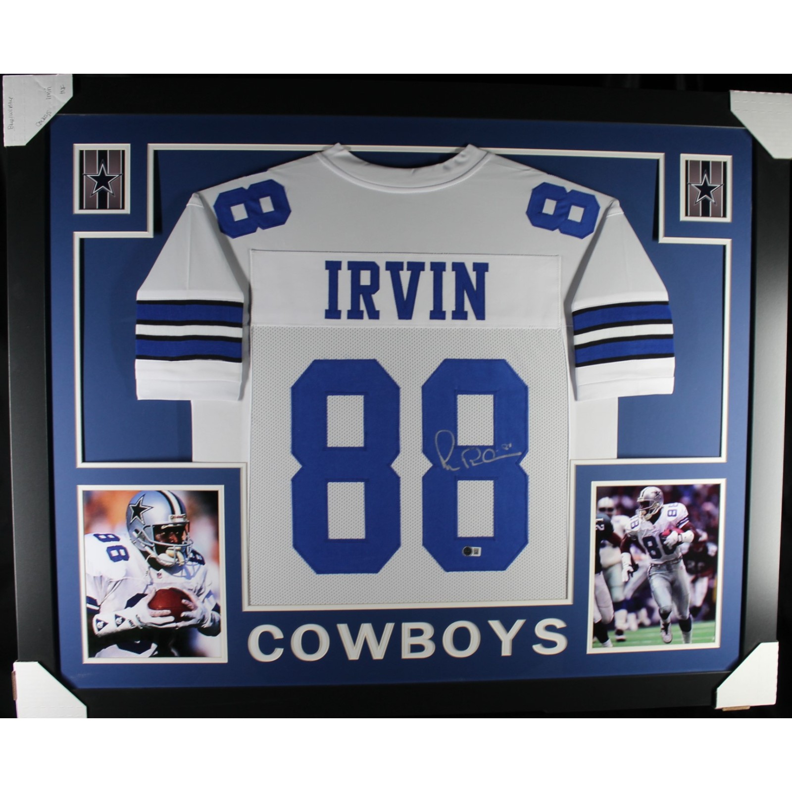 Michael Irvin Autographed Pro Style White XL Framed Jersey 35x43 Beckett 53074