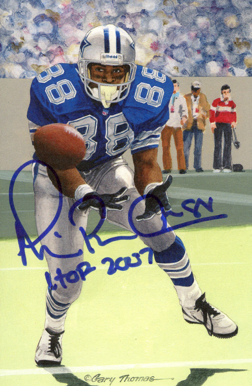 Michael Irvin Autographed/Signed Dallas Cowboys Goal Line Art Card Blue