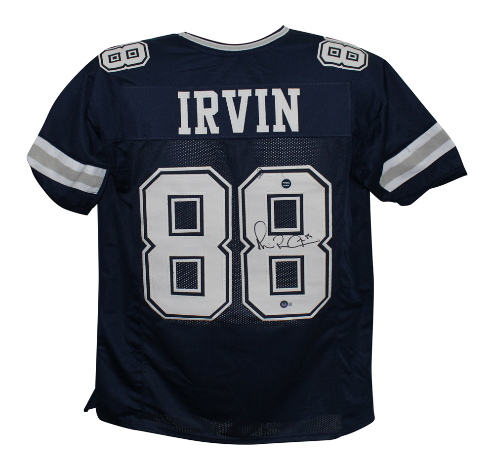 Michael Irvin Autographed/Signed Pro Style Blue XL Jersey Beckett