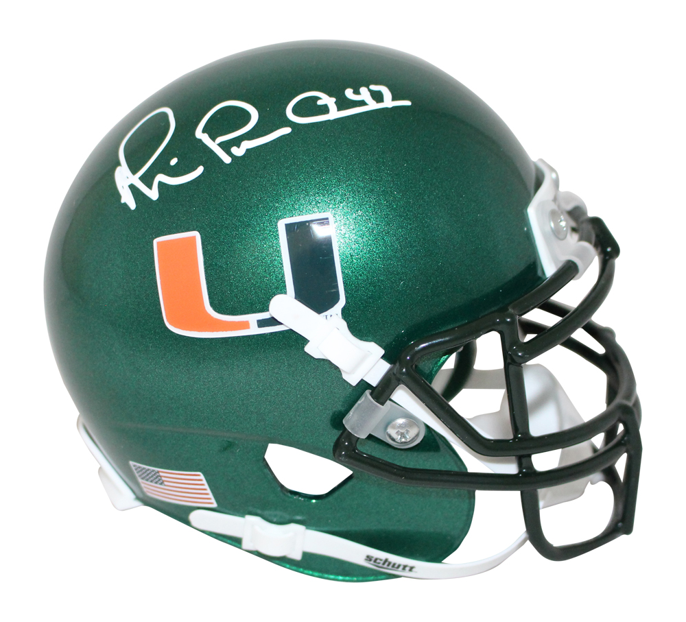 Michael Irvin Autographed Miami Hurricanes Green Schutt Mini Helmet JSA 26649