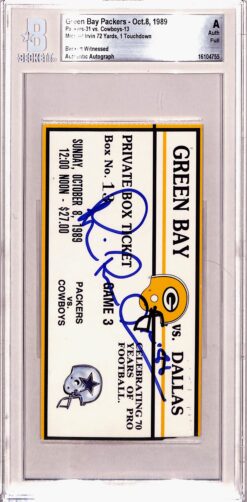 Michael Irvin Signed Dallas Cowboys Ticket Stub 10/08/89 Beckett Slab 
