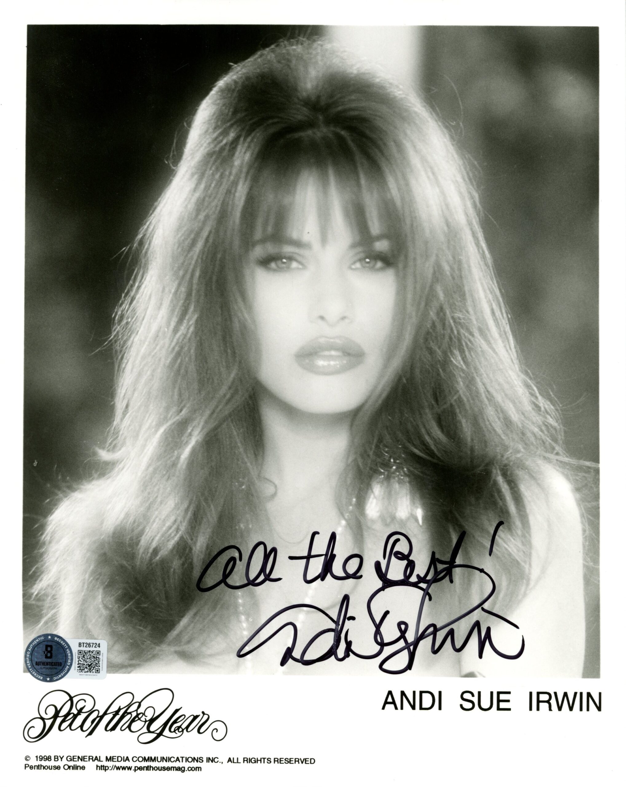 Andi Sue Irwin Autographed Penthouse 8x10 Photo All the Best Beckett 56621 1 Andi Sue Irwin Autographed Penthouse 8x10 Photo All the Best Beckett 56621