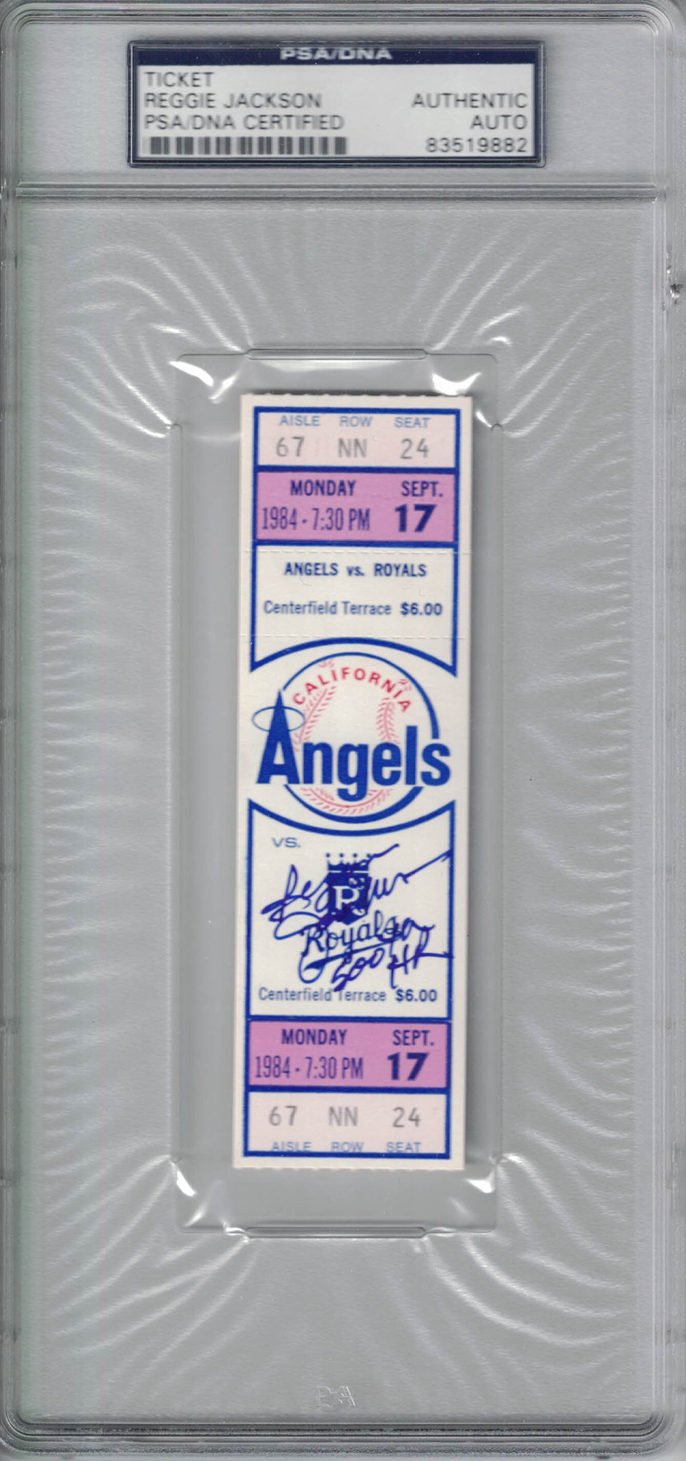 Reggie Jackson Autographed California Angels Ticket 500th HR PSA Slab 24403