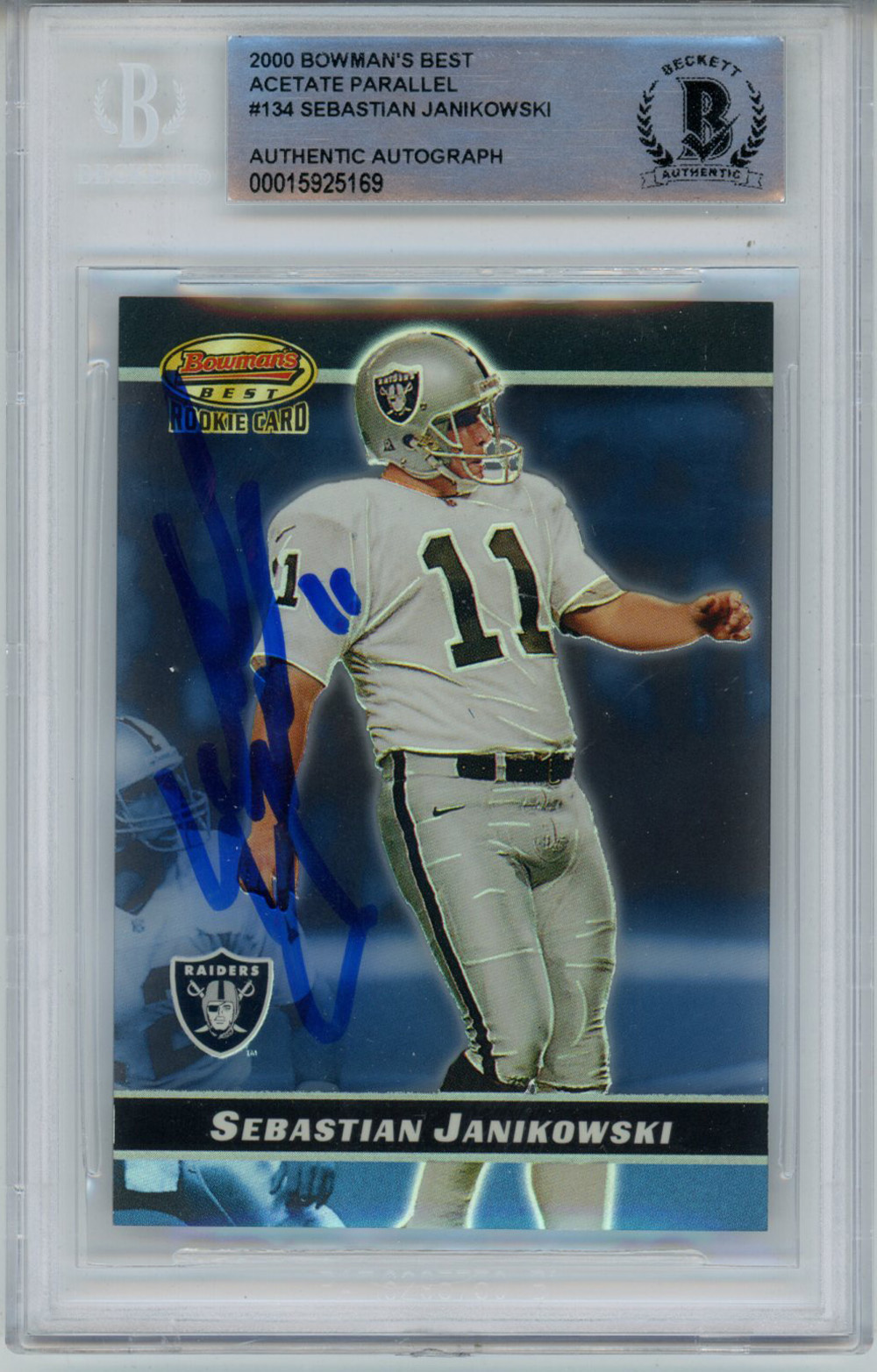 Sebastian Janikowski Signed 2000 Bowmans Best #134 Rookie Card BAS Slab