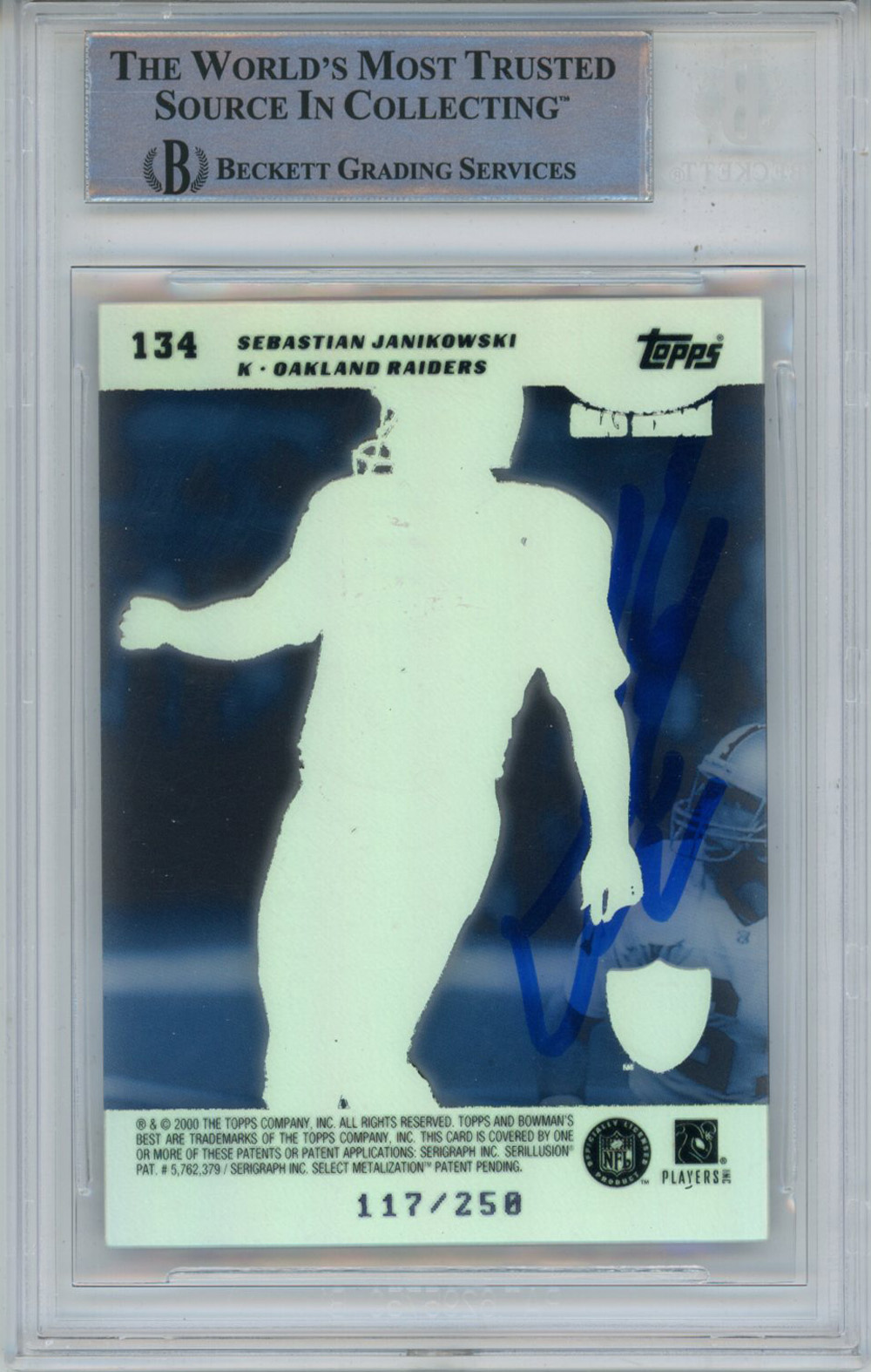 Sebastian Janikowski Signed 2000 Bowmans Best #134 Rookie Card BAS Slab