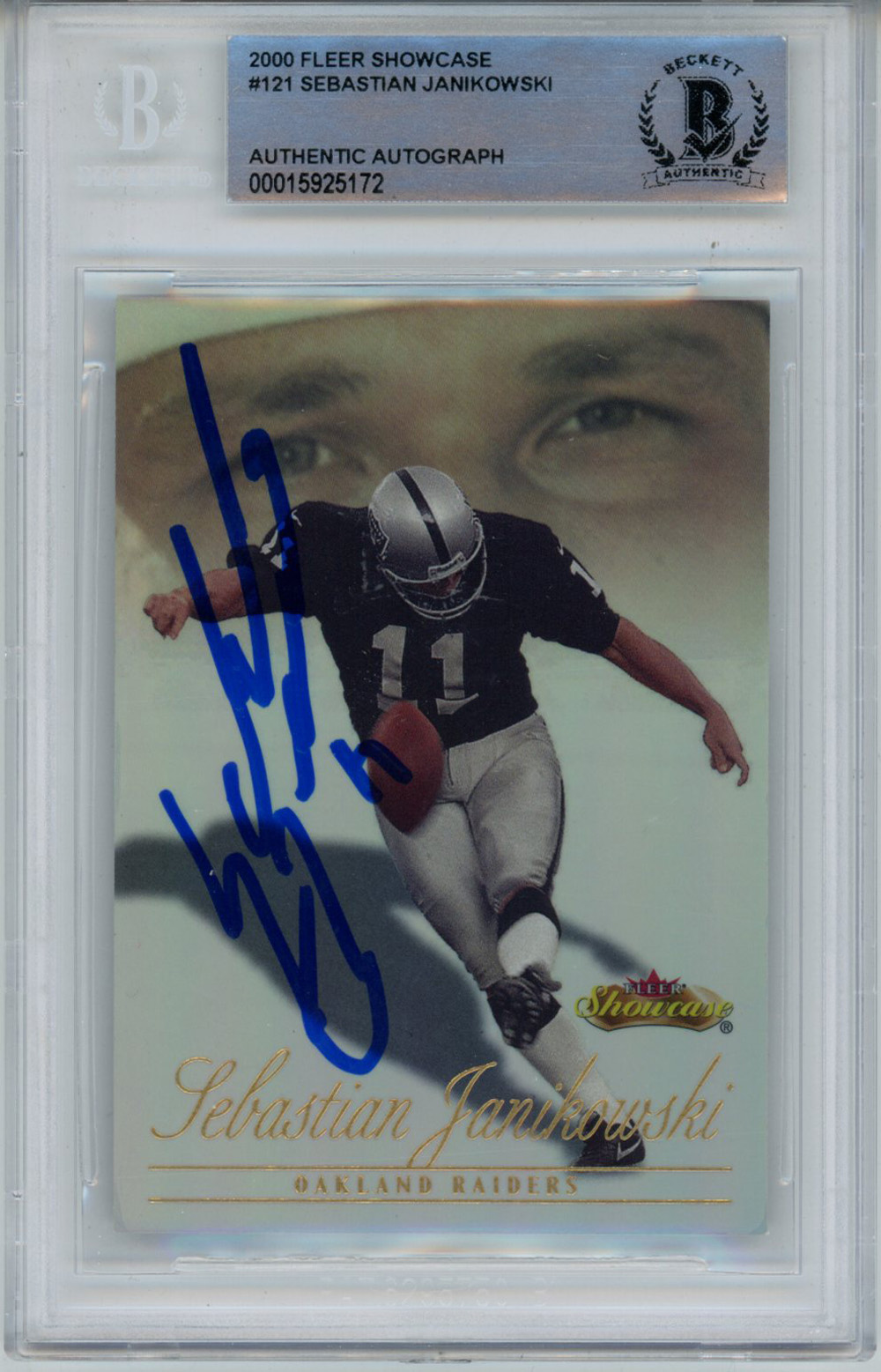 Sebastian Janikowski Signed 2000 Fleer Showcase #121 Rookie Card BAS