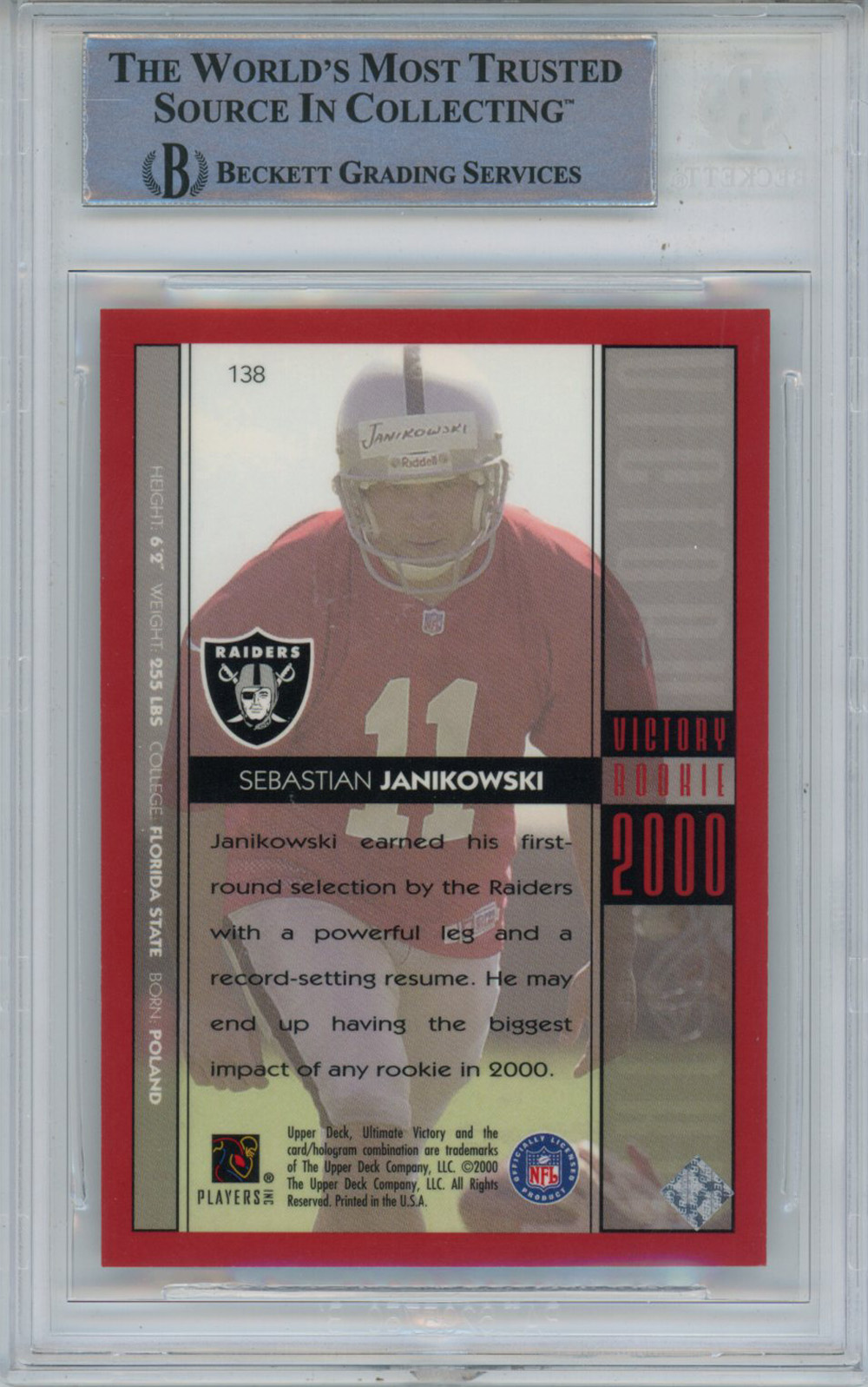 Sebastian Janikowski Signed 2000 Upper Deck Ultimate Victory #138 Card BAS