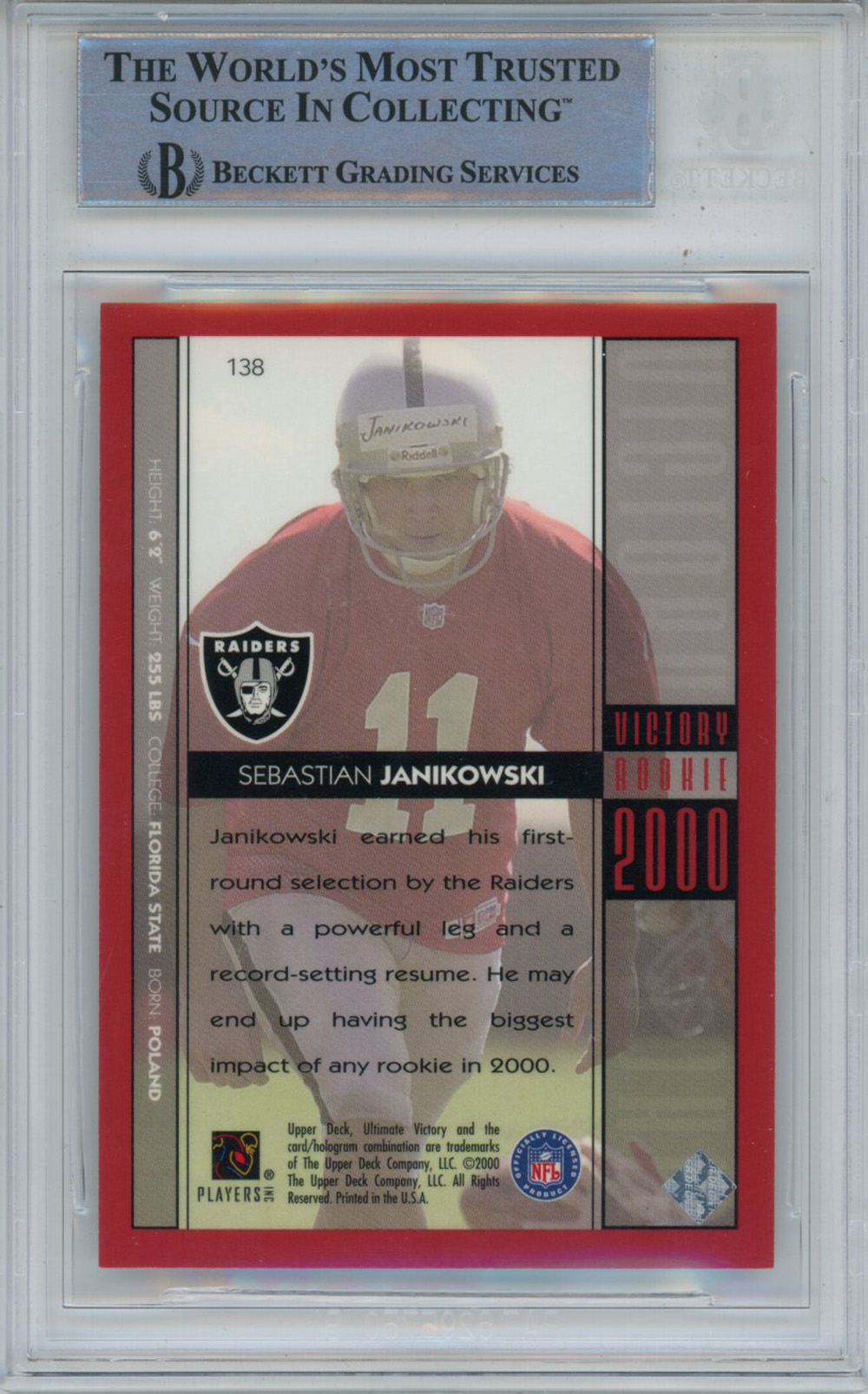 Sebastian Janikowski Signed 2000 Upper Deck Ultimate Victory #138 Card BAS