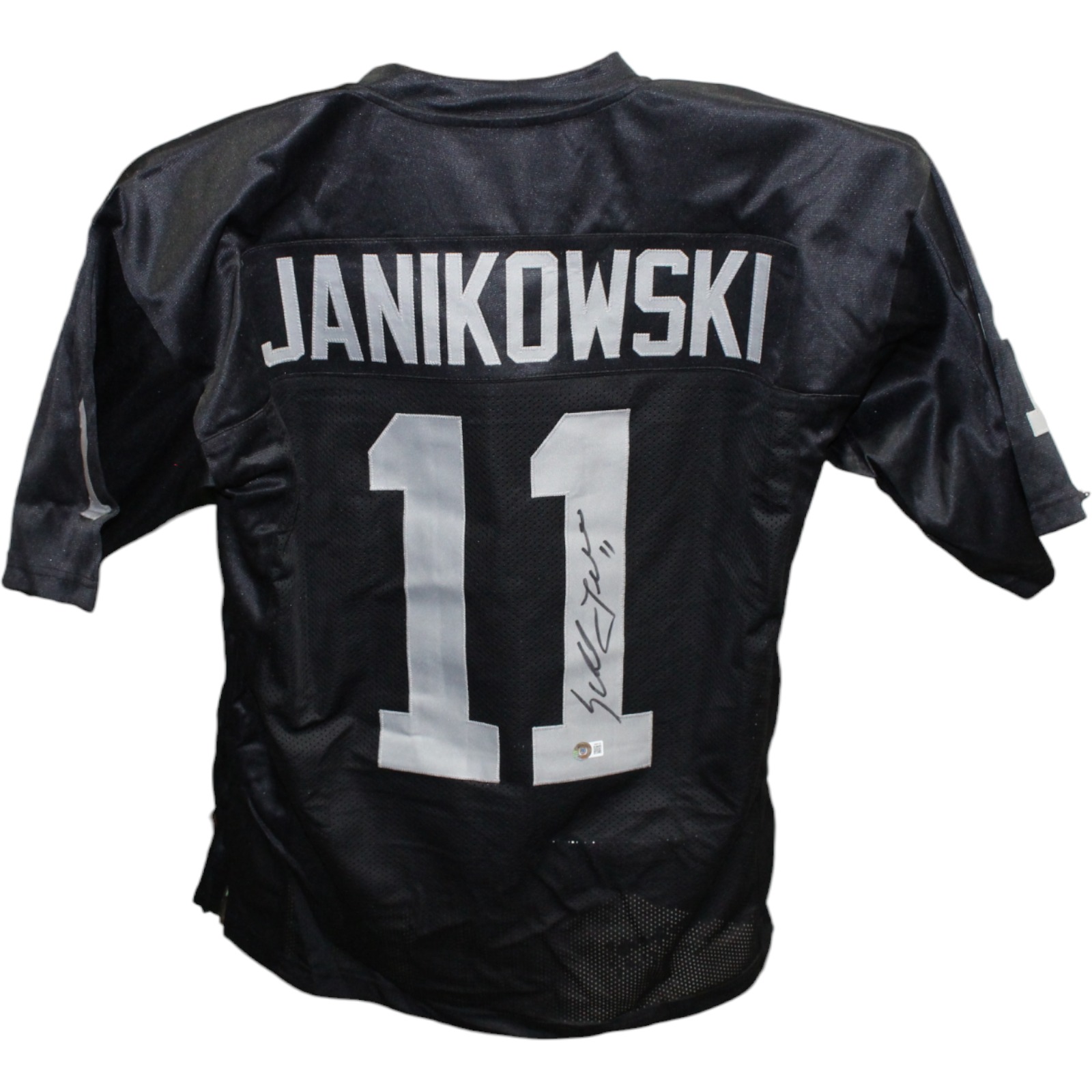 Sebastian Janikowski Autographed/Signed Pro Style Jersey Black Beckett 