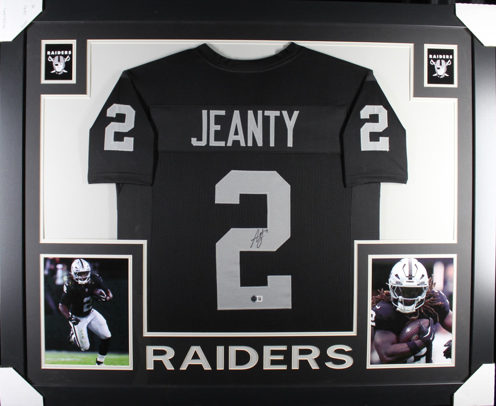 Ashton Jeanty Autographed Pro Style Black XL Framed Jersey 35x43 Beckett 53750 1 Ashton Jeanty Autographed Pro Style Black XL Framed Jersey 35x43 Beckett 53750