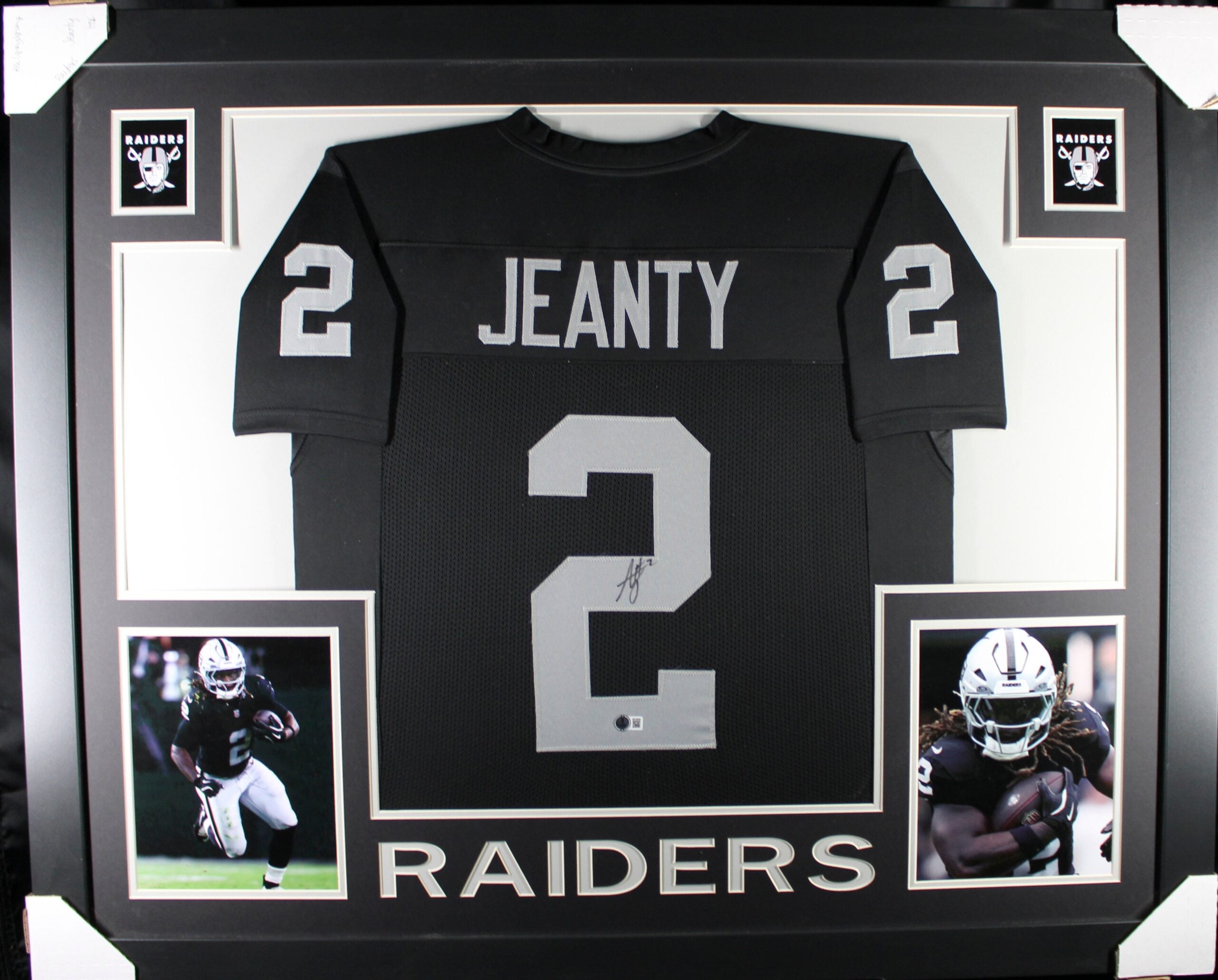 Aston Jeanty Signed Las Vegas Raiders Framed Jersey Black #2 Beckett WIT 58644 1 Aston Jeanty Signed Las Vegas Raiders Framed Jersey Black #2 Beckett WIT 58644