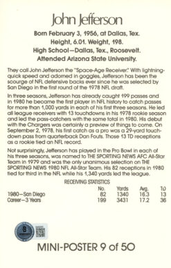 John Jefferson Signed San Diego Chargers Mini Poster 9/50 Beckett 46144