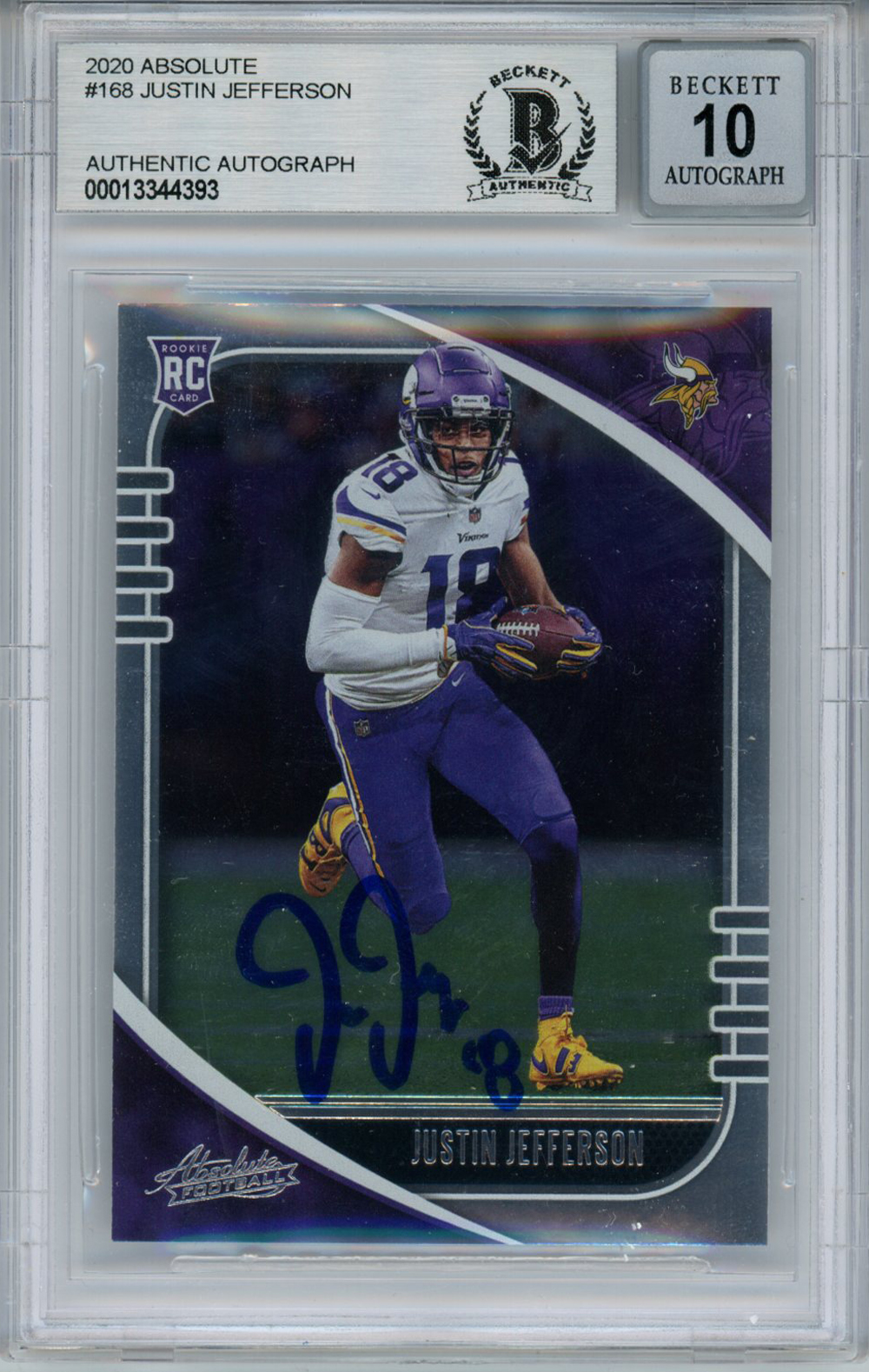 Justin Jefferson Autographed 2020 Panini Absolute Rookie Card BAS 10