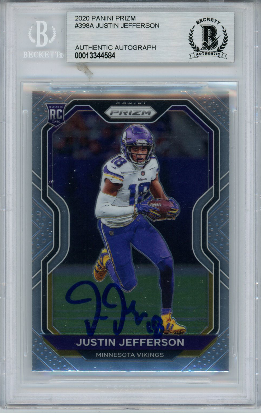 Justin Jefferson Signed 2020 Panini Prizm 398A Rookie Card BAS 10 Slab