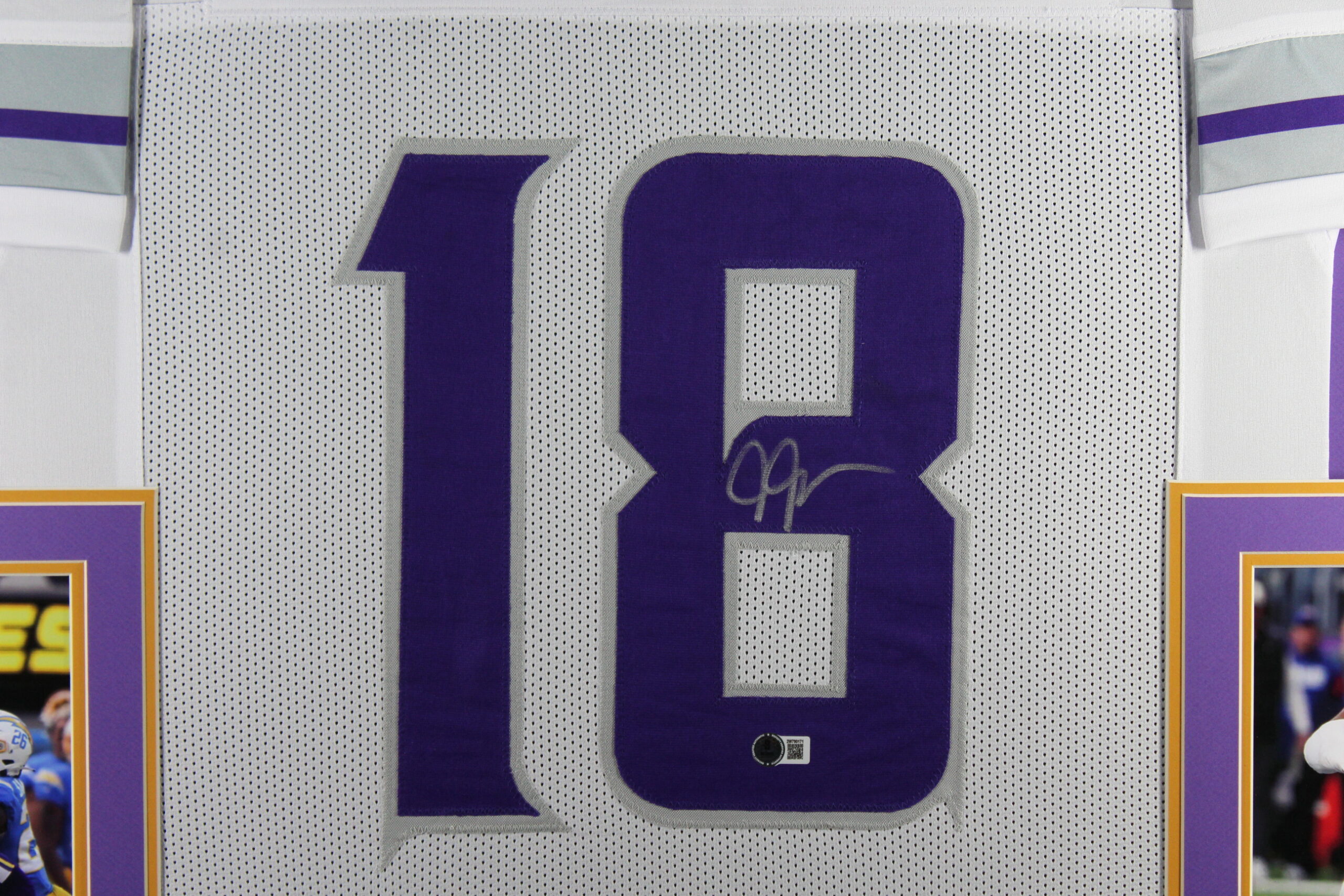 Justin Jefferson Autographed Pro Style Alt XL Framed Jersey 35x43 Beckett 53751 2 Justin Jefferson Autographed Pro Style Alt XL Framed Jersey 35x43 Beckett 53751