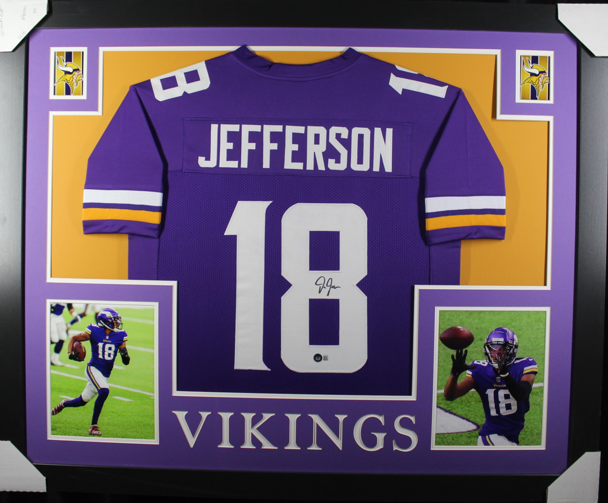 Justin Jefferson Autographed Pro Style Framed Purple XL Jersey Beckett