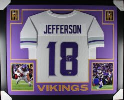 Justin Jefferson Autographed Pro Style White XL Framed Jersey Beckett 51219