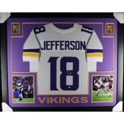 Justin Jefferson Autographed Pro Style Wht XL Framed Jersey 35x43 Beckett 53075