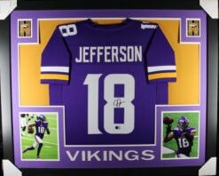 Justin Jefferson Signed Minnesota Vikings Framed Jersey Purple #8 BAS 58645