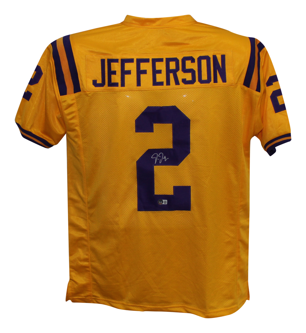 Justin Jefferson Autographed/Signed College Style Yellow XL Jersey BAS