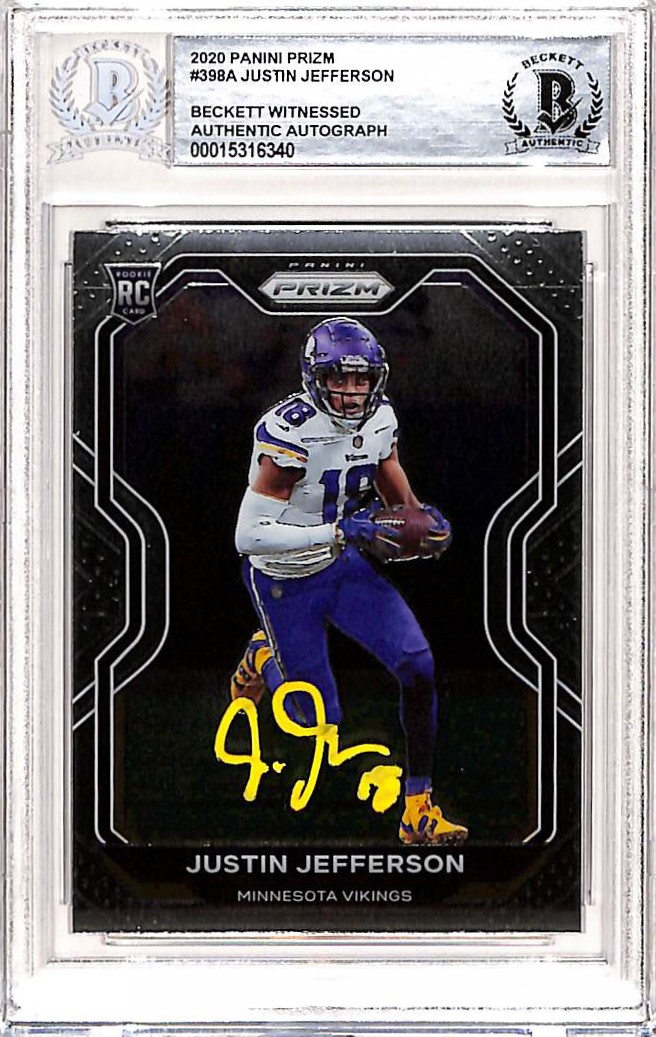 Justin Jefferson Autographed/Signed 2020 Prizm 398 Trading Card BAS