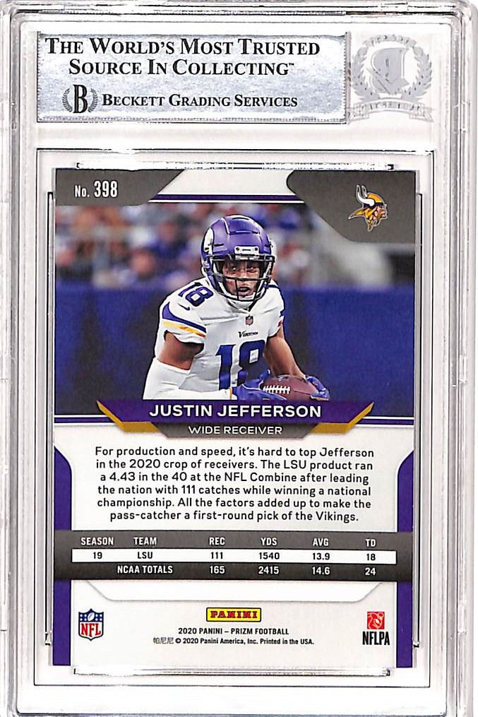 Justin Jefferson Autographed/Signed 2020 Prizm #398 Trading Card BAS