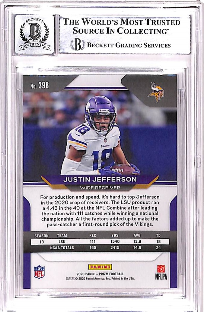 Justin Jefferson Signed 2020 Prizm #398 Trading Card Grade 10 Auto BAS