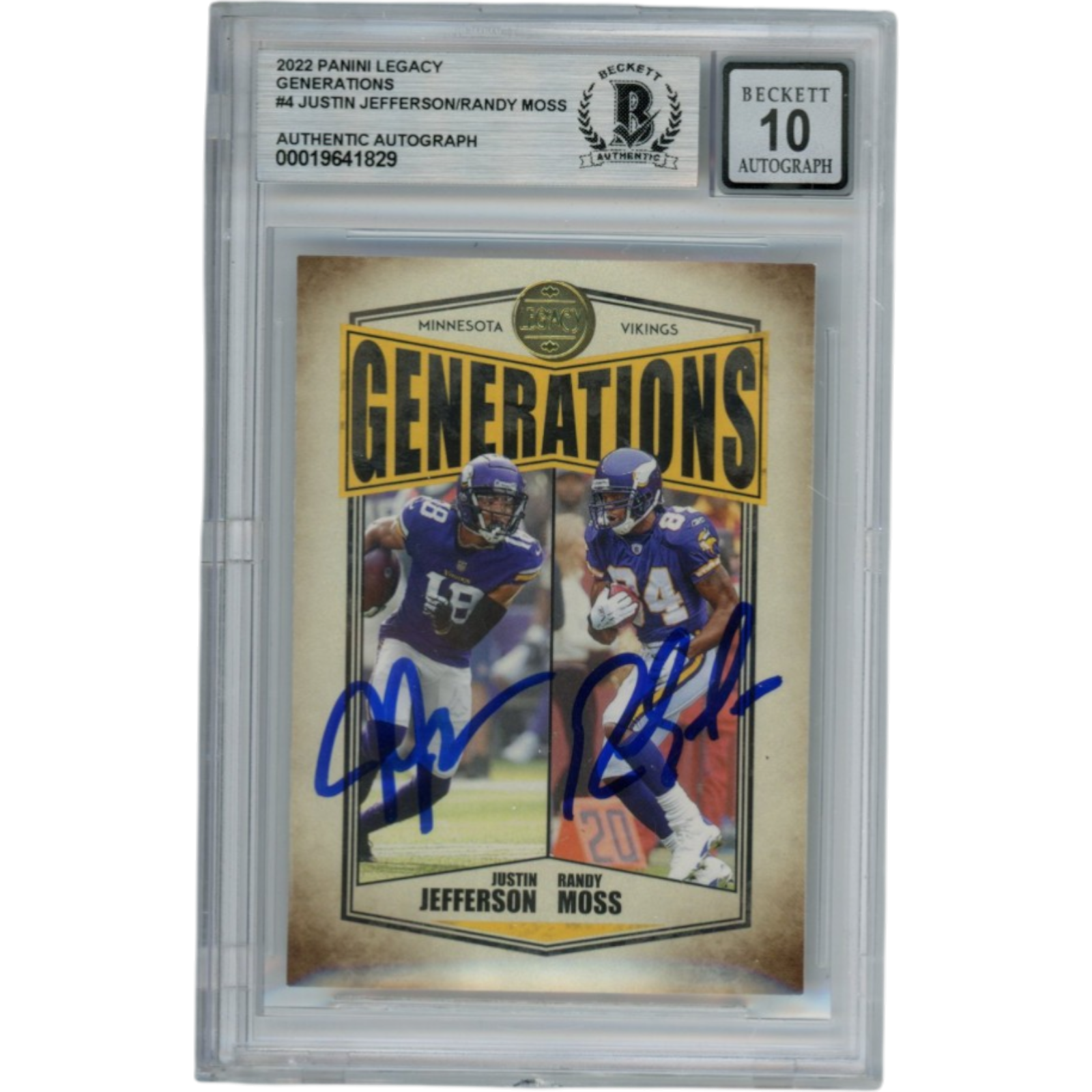 Randy Moss Justin Jefferson Signed 2022 Panini Legacy Trading Card Beckett 53706