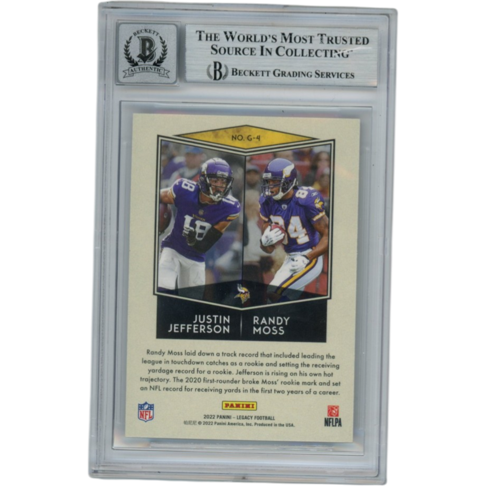 Randy Moss Justin Jefferson Signed 2022 Panini Legacy Trading Card Beckett 53706