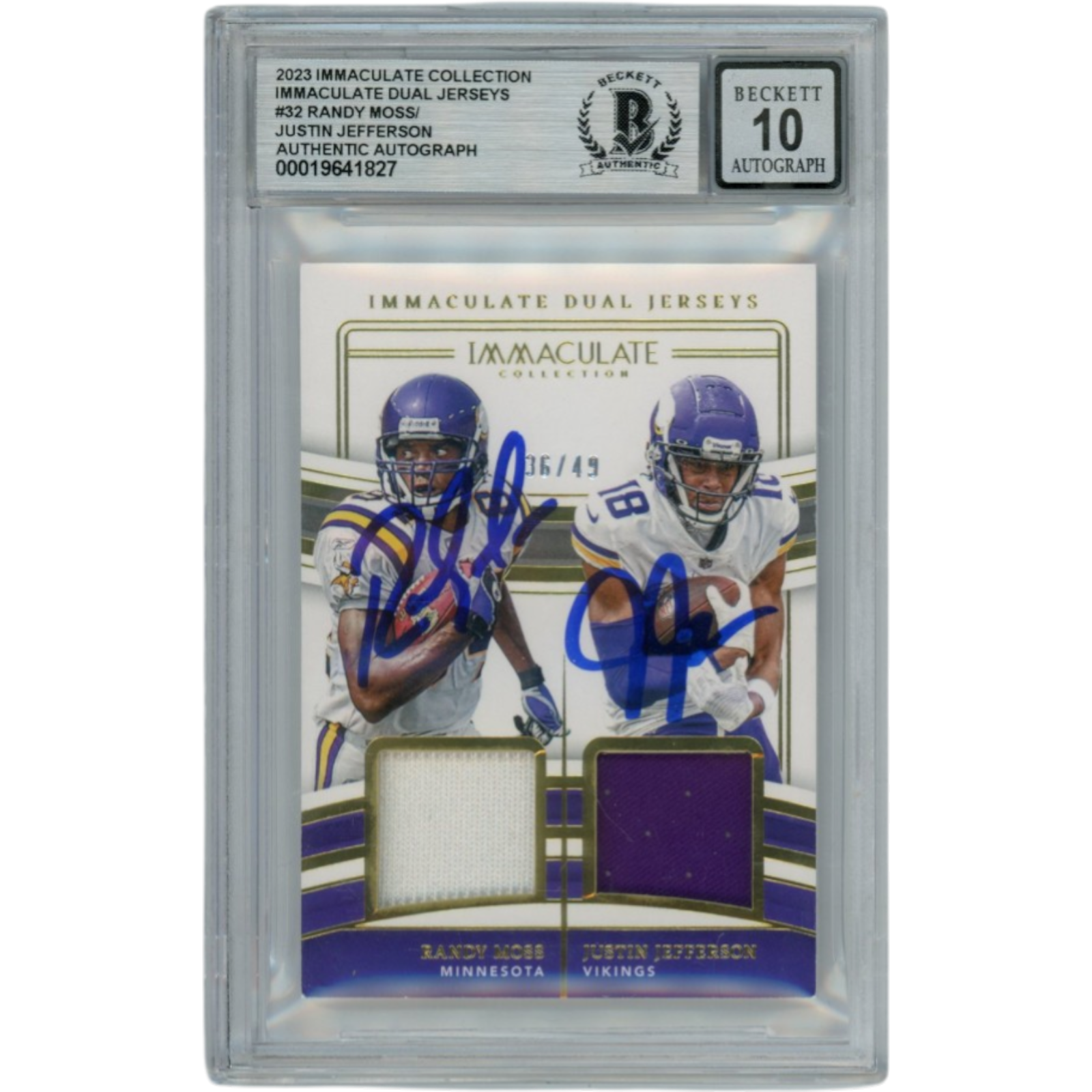 Randy Moss Justin Jefferson Signed Panini Immaculate Trading Card Beckett 53707